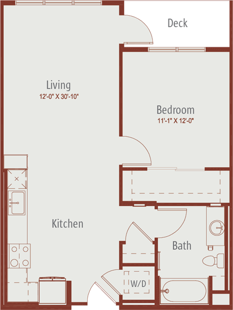 Floor plan for 1 bed, 1 bath, 742 sqft